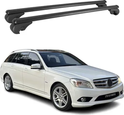 Image de Barres de toit Transversales pour Mercedes Classe C S204 2007-2014 Alu Noir