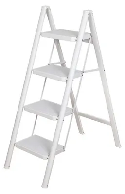 Image de Échelle pliante à 4 marches, échelle domestique, antidérapante, largeur des marches : 20 cm, matériau : acier au carbone, couleur : blanc, capacité de charge : 150 kg