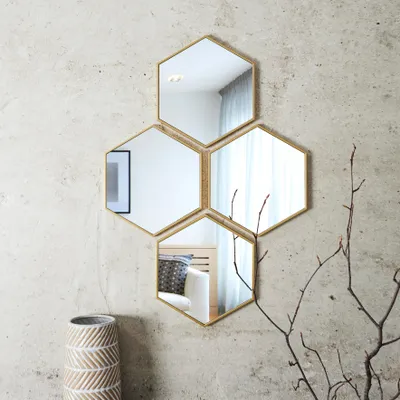 Produktbild von Home Deco Factory Spiegel - 4x Stuck - D23 cm - Sechseck - Kunststoff