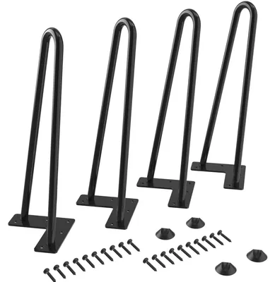 Immagine prodotto di Gambe per tavolo - Set di 4 gambe a forcina - Altezza 30 cm - Design a 2 steli - Acciaio 12 mm - Nero