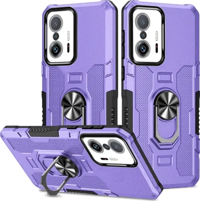 Produktbild von Xiaomi 11T Pro Hülle, Dual Layer Robuste Rüstung Ringhalter Ständer Schutzhülle für Xiaomi 11T / 11T Pro Lila