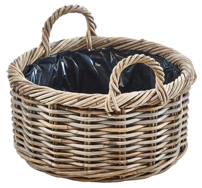 Produktbild von Kobolo Übertopf Pflanzkorb rund aus Rattan mit Folie Dm. 40 cm Pflanzschale Blumentopf Pflanztopf für Blumen Kräuter