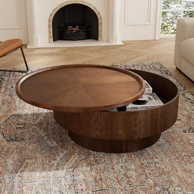 Imagen del producto de Mesa de centro redonda con espacio de almacenamiento integrado (diámetro de 78 cm)