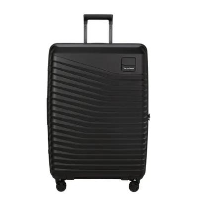 A black Samsonite suitcase is shown against a white background.