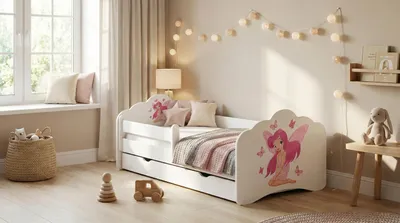Produktbild von Happy Babies Kinderbett Mobi - Mit Matratze & Schublade und Rausfallschutz, 80x160, Mädchen Kinderbetten & Jugendbett Jungen Kids Bed ( nr 36)