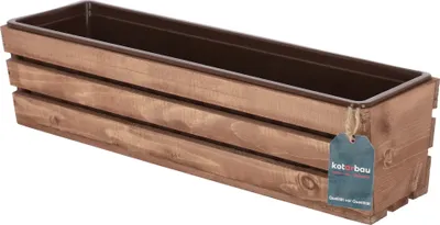 Produktbild von KOTARBAU® Holzblumenkasten Braun mit Kunststoffeinsatz 60 x 18 x15  cm  Blumentopf Pflanzkasten