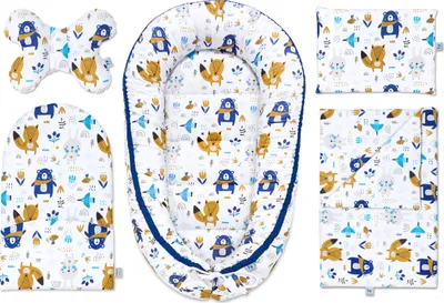 Obrázok produktu pre Pepi Baby Nest Cocoon 5-dielna sada hniezd pre bábätká Novorodenec 100% bavlna Cuddle Nest Set s plaziacou sa dekou Butterfly Pillow Blue Bear