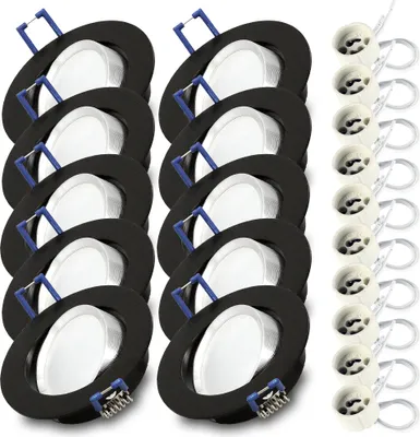 Obrázek produktu pro 10x vestavné bodové svítidlo SET RIK.12 otočné černé kulaté GU10 7W neutrální bílé