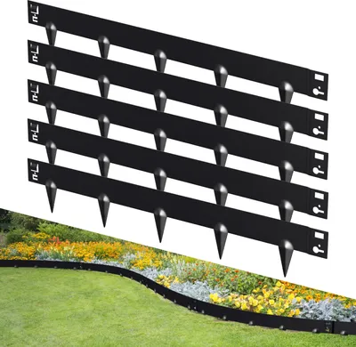 Produktbild von Clanmacy Rasenkante mit Spitzen Metall 100 x 18 cm 5m Beeteinfassung Mähkante Verzinkt Wegbegrenzung Beetumrandung Palisade Schwarz