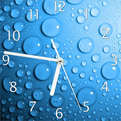Produktbild von Wallario Design Wanduhr Wassertropfen auf Blau aus Echtglas, Größe 20 x 20 cm