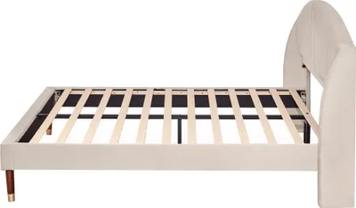 Zdjęcie produktu dla Łóżko tapicerowane Sweiko podwójne łóżko z ramą z listew i wysokim zagłówkiem, aksamit, beżowe, 160*200 cm