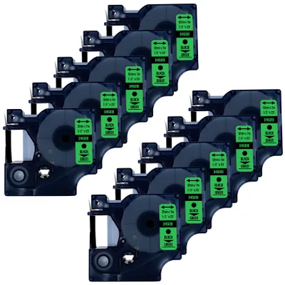 Produktbild von DULA Etikettenband - Kompatibel mit Dymo D1 45019 - 10 Stück - Schwarz auf grün - 12mm x 7m