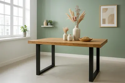 Produktbild von Esstisch 140x80cm Akazienholz naturfarben gerade Kante U-Gestell schwarz RIO