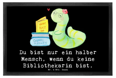 Produktbild von Mr. & Mrs. Panda Schmutzmatte Bibliothekarin Herz 50 x 75 cm - Schwarz - Geschenk, Buchhandlung, Spruch, Lustig, Bodenvorleger, Bibliothek, Fußabtreter, Schmutzfangmatte