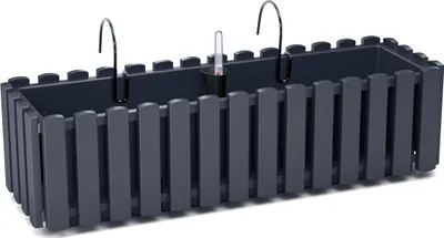 Produktbild von 4x Blumenkasten 60 cm Blumentopf mit Halterungen Pflanztopf Wasserstandsanzeiger Balkonkasten Pflanzkästen Anthrazit