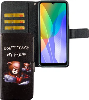 Image de Étui de protection pour téléphone Huawei Y6P, coque rigide avec porte-cartes, modèle "Ne touchez pas mon téléphone"