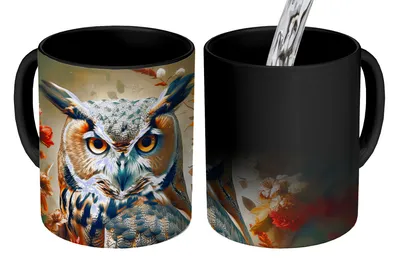 Obrázok produktu pre MuchoWow® Magický hrnček Magická sova - Vták - Kvety - Botanické 350 ml Hrnček na zmenu farby Nápad na darček - Magický hrnček - Foto hrnček - Keramické hrnčeky - Obrázky - Šálka kávy - Hrnček na pitie - Hrnčeky na kávu