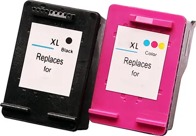Two printer ink cartridges, one black and one color, are shown against a white background.