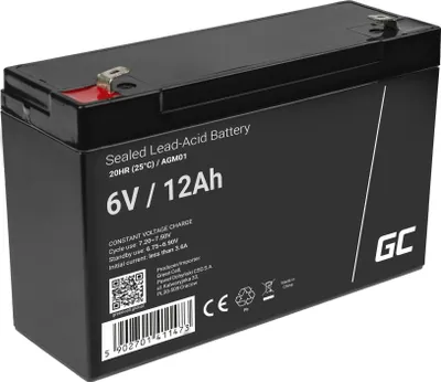 Obrázek produktu pro Bezúdržbová baterie Green Cell AGM VRLA 6V 12Ah pro alarmy, pokladny, hračky
