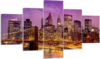 Produktbild von Bild auf Leinwand - Leinwandbild - New york nacht brooklyn brücke - 125x70cm - Wand Bild - Wanddeko - Leinwanddruck - Bilder - Kunstdruck - Wanddekoration - Leinwand bilder - Wandkunst - EA125x70-2660