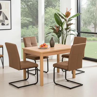 Produktbild von Tischgruppe 5-teilig Tisch ausziehbar, Eiche/Schwarz/Braun