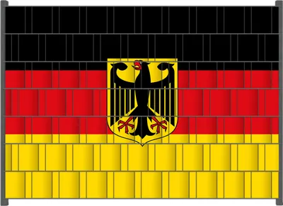 Produktbild von Wallario Zaunsichtschutz mit Motiv Deutsche Flagge mit Wappen für Ein- und Doppelstabmatten Zäune in der Größe 200 x 140 cm