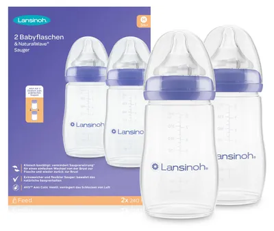 Imagen del producto de Lanisnoh, paquete de 2 botellas de polipropileno (PP) de 240 ml con tetina de silicona "Natural"