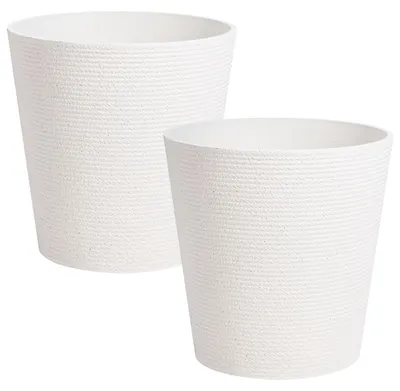 Produktbild von BELIANI Blumentopf 2er Set Weiß Kunststoff Rund 50 cm Geriffelt Modernes Design Garten Outdoor Außenbereich Pflanzkübel
