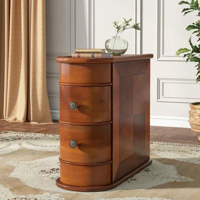 Immagine prodotto di Tavolino in legno con 2 cassetti - Piccolo comodino - Tavolino da caffè - Tavolino laterale per divano - per soggiorno
