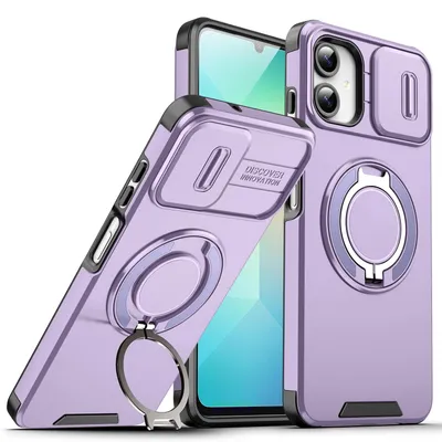 Produktbild von Handyhülle für Samsung Galaxy A06 5G/4G Dual Layer Stoßfest Hülle mit Dia Kameraschutz, Magnetisch Ring Ständer Lila