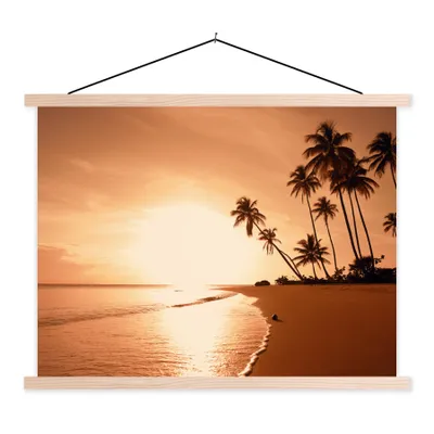Produktbild von MuchoWow® Textilposter Sonnenuntergang - Tropisch - Palme - Strand - Meer 120x90 cm mit holzfarbenen Rahmen - Magnetisch