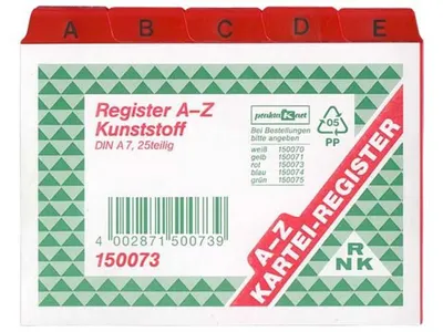 Produktbild von Rote Leitkarten aus Kunststoff im Format A7 mit A-Z Register