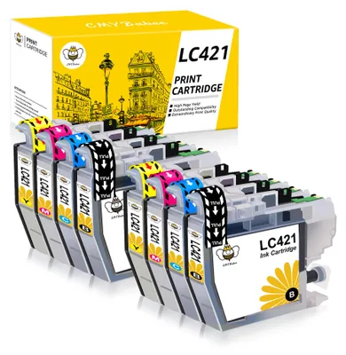Produktbild von 8er Multipack LC421 Druckerpatronen für Brother LC 421XL DCP-J1050DW 1140DW MFC-J1010DW Jedes Schwarz,Cyan,Gelb,Magenta kann 200 Seiten drucken