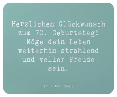 Produktbild von Mr. & Mrs. Panda Mouse Pad Spruch 70. Geburtstag Glückwünsche - Meeresbrise - Geschenk, liebevoll handgefertigt, festlicher Anlass, Happy Birthday, mauspad laptop, Alter