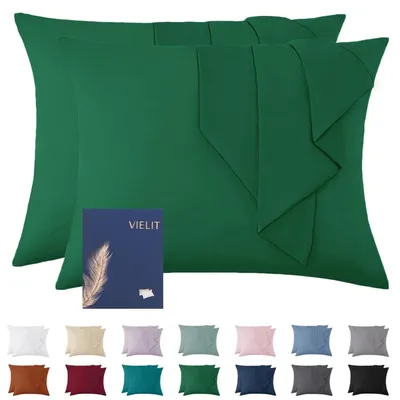 Productafbeelding van Kussensloop, 70x90 cm, donkergroen, microvezel, set van 2, hypoallergeen, OEKO-gecertificeerd
