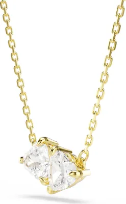Produktbild von Swarovski Mesmera Halskette, Vergoldete Damenhalskette mit Kleinen Zwillingsherzen Zirkonia, Länge: 38-45 cm