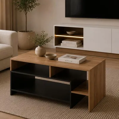 Immagine prodotto di Karaseso - Tavolino da Salotto, 120x60x53h cm Marrone Rovere, 3 Vani