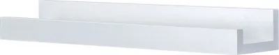 A white shelf against a white background.