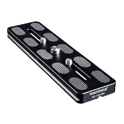 Produktbild von Mantona AS-140-2M Schnellwechselplatte Arca-Swiss kompatibel 140 x 38 mm Aluminium mit 1/4" und 3/8" Schrauben, Gummipuffern und Mittenmarkierung