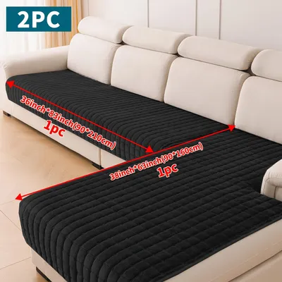 Zdjęcie produktu dla 2 sztuk Czarny flanelowy pokrycie sofy, 4-5 siedzących pokrycie sofy, ochrona przed szlifowaniem sofy, dekoracja domu, rozmiar: (90x160cm + 90x210cm)