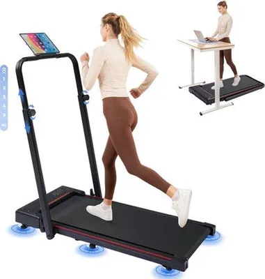 Imagen del producto de Cinta de correr plegable para uso doméstico, con pantalla LED y reposabrazos ajustables en altura