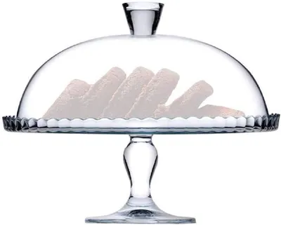 Image de Assiette à gâteau avec pied en forme de dôme, présentoir à pâtisseries, desserte large en verre, dessert, cupcake, biscuits avec couvercle, grande assiette décorative avec manche et couvercle