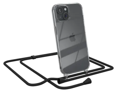 Produktbild von EAZY CASE Handykette kompatibel mit Apple iPhone 15, Handyhülle mit Umhängeband, Handykordel, Schutzhülle Clear, Band in Schwarz