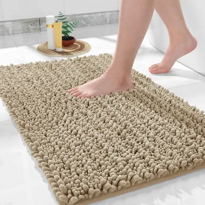 Image de Tapis de bain en velours antidérapant, 92 x 61 cm, couleur beige clair