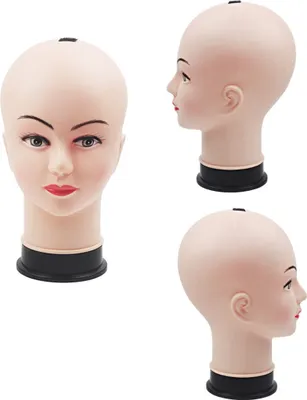 Produktbild von 3er Set Perückenkopf Weiblich - 28cm Dekokopf - Schaufensterkopf Frau - Weibliches Kopf-Mannequin ohne Haare - Schaufenster Puppen Kopf für Hut-/Brillen-Präsentation - Damenkopf für Perücken - 3 Stück