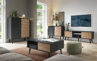 Produktbild von Wohnzimmer-set WILLOW TV-Schrank 154 +Couchtisch + Kommode KD104 + Kommode KSZ104 Eiche Artisan / Schwarz