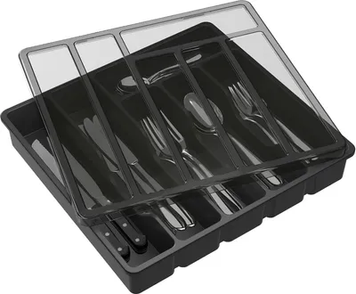 Produktbild von Besteckkasten mit Deckel Besteckhalter Küchenschublade und Arbeitsplatte Besteckkasten 6 Fächer Schwarz