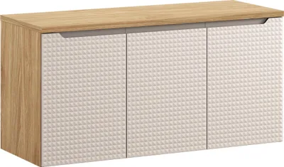 Zdjęcie produktu dla Szafka Łazienkowa Z Blatem 120 Cm W Kolorze Beżowym I Dekorze Dąb – Nowoczesne Meble Do Łazienki