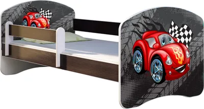 Produktbild von ACMA Jugendbett Kinderbett Junior-Bett Komplett-Set mit Matratze Lattenrost und Rausfallschutz Wenge 05 Wengee Auto 180x80