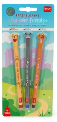Productafbeelding van LEGAMI uitwisbare gelpennen, set van 3 – Honden, "Fur-ever Friends", zomerse limited edition, uitwisbare inkt, rood, blauw, zwart, EPSET0017